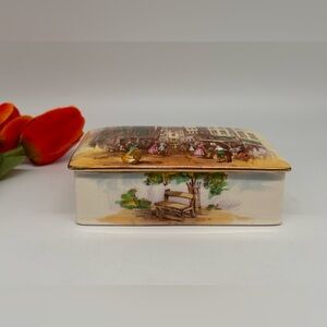 Vintage Royal Winton "Cheapside" Trinket Dish with Lid, Hand-Painted Scene